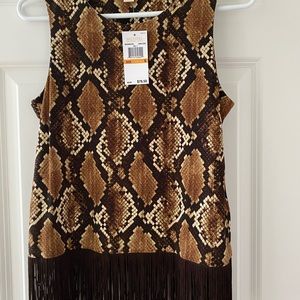 Michael Kors Leopard Print Fringe Tank